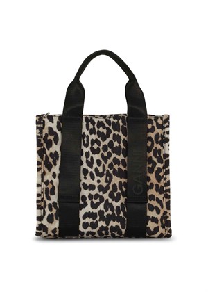 Recycled Tech Small tote bag Leopard A4955 Ganni