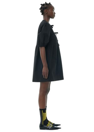 Cotton Poplin tie string mini kjole Black F9005 Ganni 