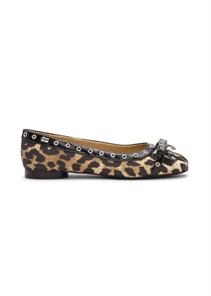 Eyelets Bow satin print ballerina Leopard S2889 Ganni