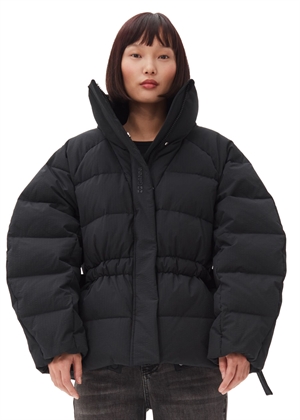 Tech seersucker oversized puffer jakke Sort F9496 Ganni