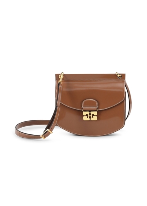 Apo-G bag Small Patent Caramel Café A6114 Ganni 