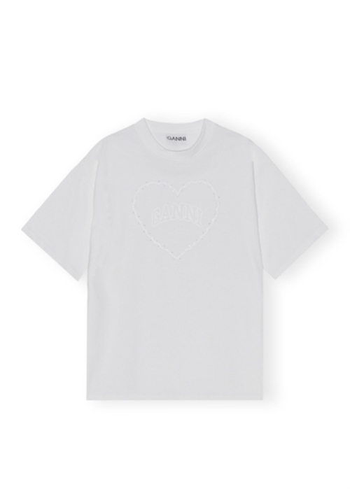 Heavy Cotton Drop Shoulder Heart tee Bright White T4033 Ganni 