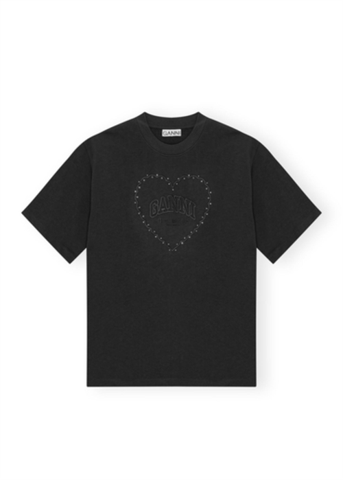 Heavy Cotton Drop Shoulder Heart tee Phantom T4057 Ganni 