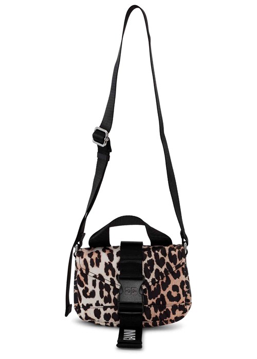 Recycled Tech mini satchel bag Leopard A5640 Ganni