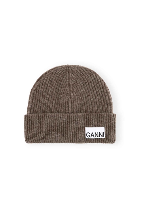 Light structured rib knit beanie Shitake A6058 Ganni 