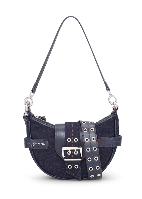 Bucky small crossbody denim bag Dark Navy A6137 Ganni 