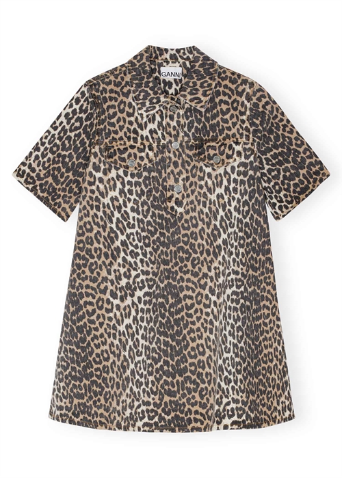 Print denim mini kjole Leopard J1528 Ganni 