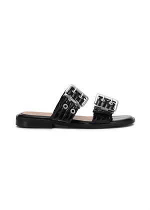 Feminine buckle two strap naplack sandal Black S2664 Ganni 