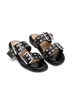 Feminine buckle two strap naplack sandal Black S2664 Ganni 