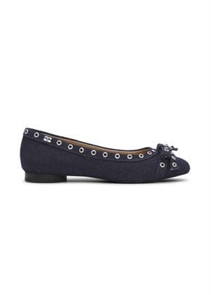 Eyelets Bow denim ballerina Dark Navy S2756 Ganni 