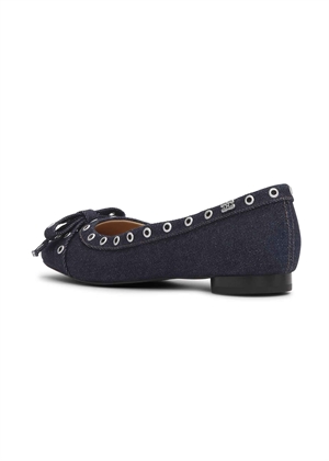 Eyelets Bow denim ballerina Dark Navy S2756 Ganni 