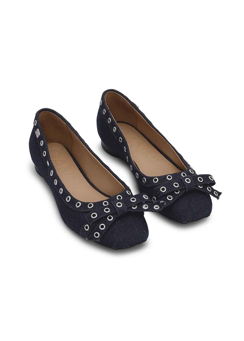 Eyelets Bow denim ballerina Dark Navy S2756 Ganni 