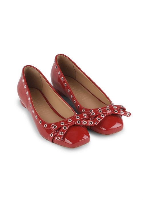 Eyelets Bow naplack ballerina Racing Red S2757 Ganni 