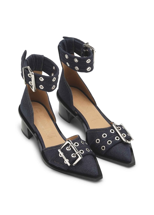 Feminine Buckle open cut denim pump Dark Navy S2803 Ganni 