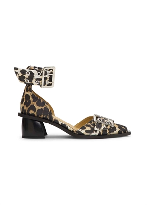 Feminine buckle open cut pump satin print Leopard S2863 Ganni