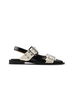 Feminine buckle ballerina naplack bicolor Black/Egret S2871 Ganni