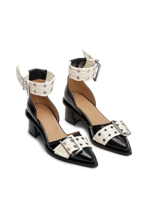 Feminine Buckle open cut pump naplack bicolor Black/Egret S2905 Ganni 