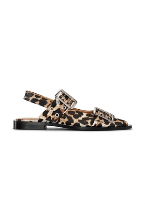 Feminine buckle ballerina satin print Leopard S2947 Ganni 