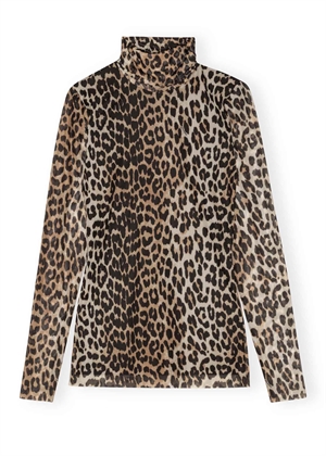 Printed mesh long sleeve rollneck Leopard T4122 Ganni 