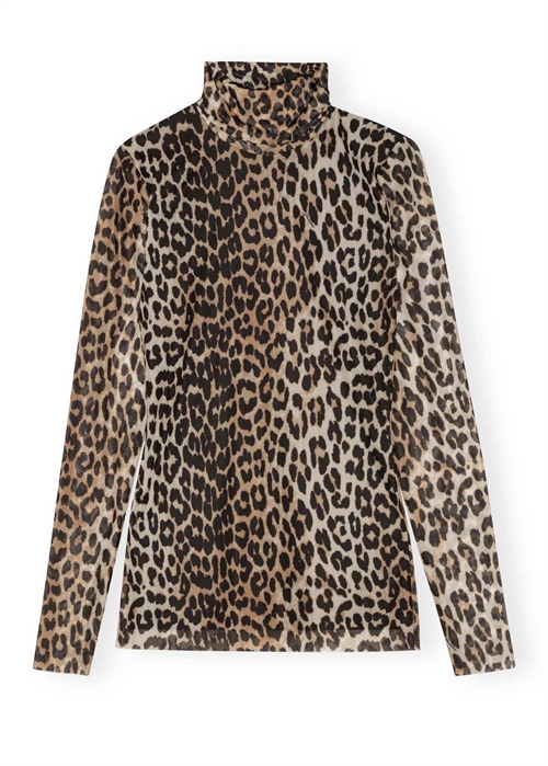 Printed mesh long sleeve rollneck Leopard T4122 Ganni 