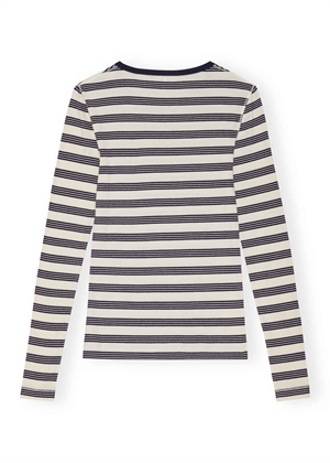 Striped soft cotton rib long sleeve tee Sky Captain T4145 Ganni 