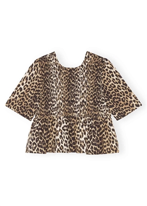 Printed cotton open back smock bluse Leopard W0205 Ganni 