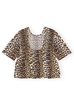 Printed cotton open back smock bluse Leopard W0205 Ganni 