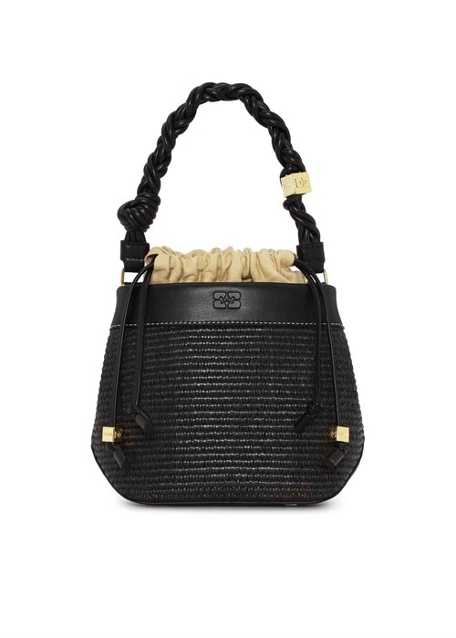 Raffia Bou bucket bag Black A5904 Ganni 