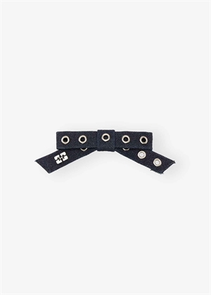 Eyelet bow barrette denim Dark Navy A6444 Ganni 