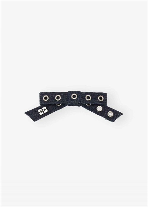 Eyelet bow barrette denim Dark Navy A6444 Ganni 