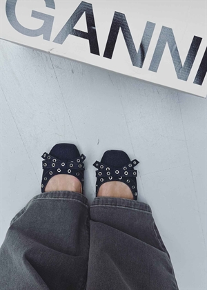 Eyelets Bow denim ballerina Dark Navy S2756 Ganni 