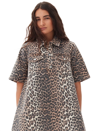 Print denim mini kjole Leopard J1528 Ganni 