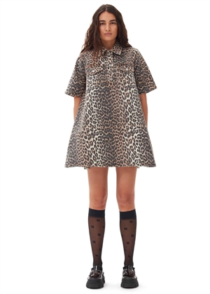 Print denim mini kjole Leopard J1528 Ganni 