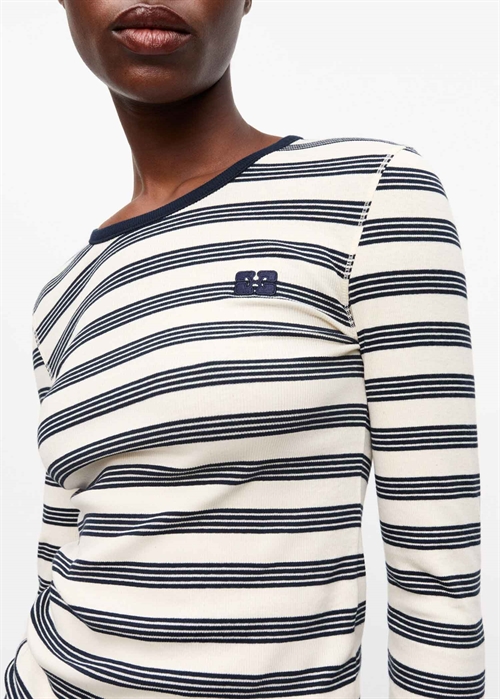 Striped soft cotton rib long sleeve tee Sky Captain T4145 Ganni 