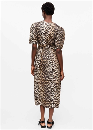 Printed cotton tie strap midi kjole Leopard W0373 Ganni 