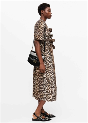 Printed cotton tie strap midi kjole Leopard W0373 Ganni 