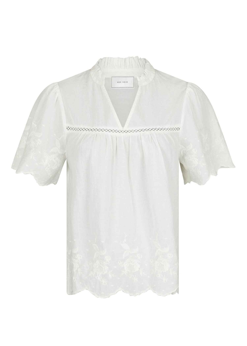 Micheline Emb bluse Offwhite Neo Noir 