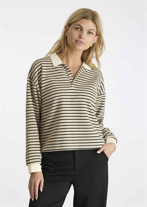 Sara Stripe Polo bluse Sand Neo Noir 