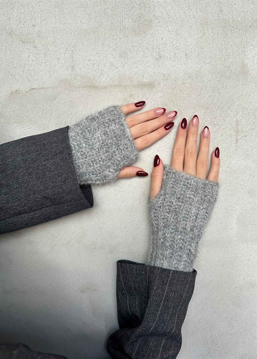 Milu fingerless knit gloves Light Grey Melange Object