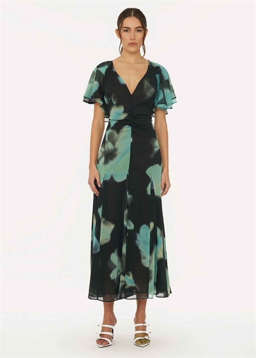 Chiffon Flowy maxi kjole Giant Optic Buttercuo ROTATE By Birger Christensen 