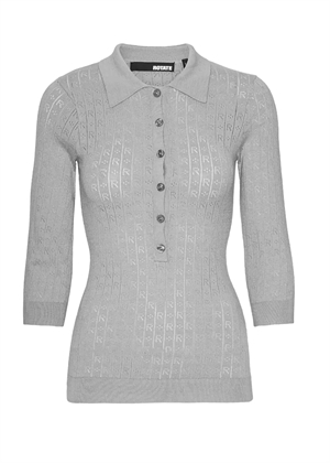 Dina 3/4 sleeve pointelle polo bluse Alloy Light Grey ROTATE By Birger Christensen 