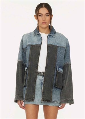 Oversized Patchwork jakke Medium Blue Denim ROTATE By Birger Christensen 