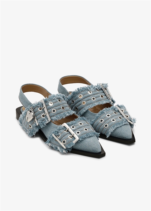 Feminine Buckle ballerina charms denim Faded Denim S2939 Ganni 