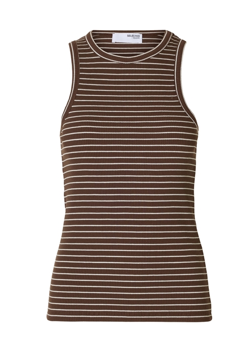 Anna o-neck striped tank top Chestnut stripes/Snowwhite Selected Femme