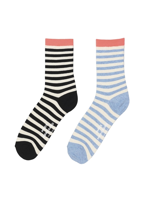 Stripe mix sock pair Black/Light Blue Mads Nørgaard 