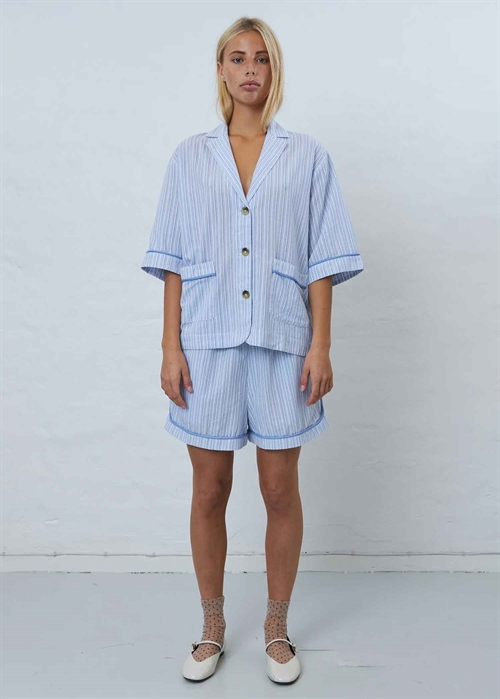 Shortsleeved Pyjamas skjorte White with Blue Stripes Stella Nova 